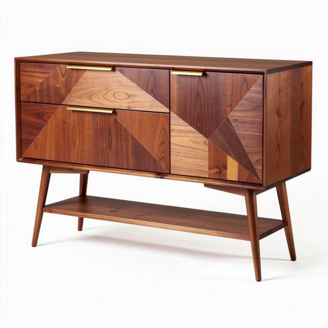 Wooden sideboard with geometric design and storage drawers 120 x 40 x 80cm