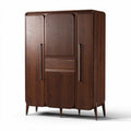 Wooden three-door wardrobe in dark brown finish with vertical stripe design 120 x 60 x 180cm