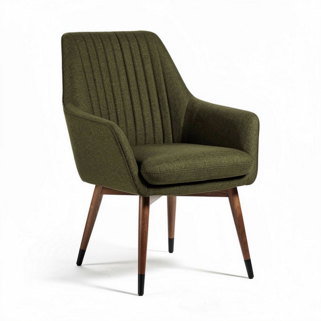 Green upholstered dining chair with wooden legs and modern design 70 x 70 x 85cm