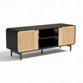 Modern black and bamboo storage cabinet with sliding doors 150 x 40 x 50cm