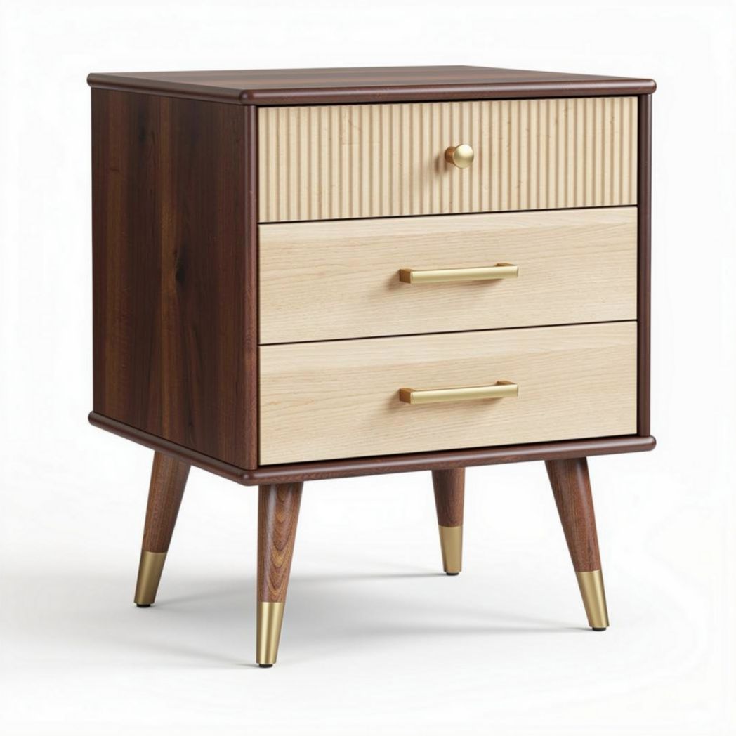 Modern nightstand with two drawers in walnut and oak finish 40 x 40 x 50cm