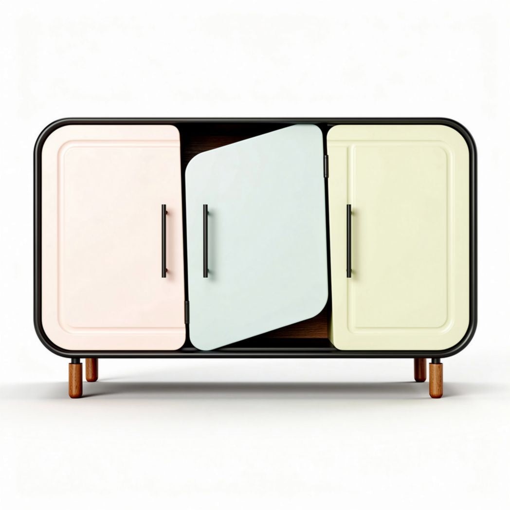 Multi-color sideboard with three doors and wooden legs 90 x 40 x 70cm
