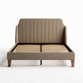 Upholstered bed frame with wooden slats in beige color 200 x 160 x 120cm