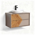 Wall-mounted bathroom vanity cabinet with oak finish and ceramic sink 80 x 45 x 35cm