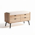 Wooden storage bench with cushioned seat and four drawers 120 x 45 x 50cm