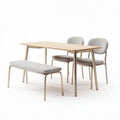 Wooden dining table set with upholstered bench and curved back chairs 150 x 80 x 75cm