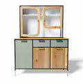 Wood and metal console cabinet with open shelves and sliding doors 80 x 40 x 160cm