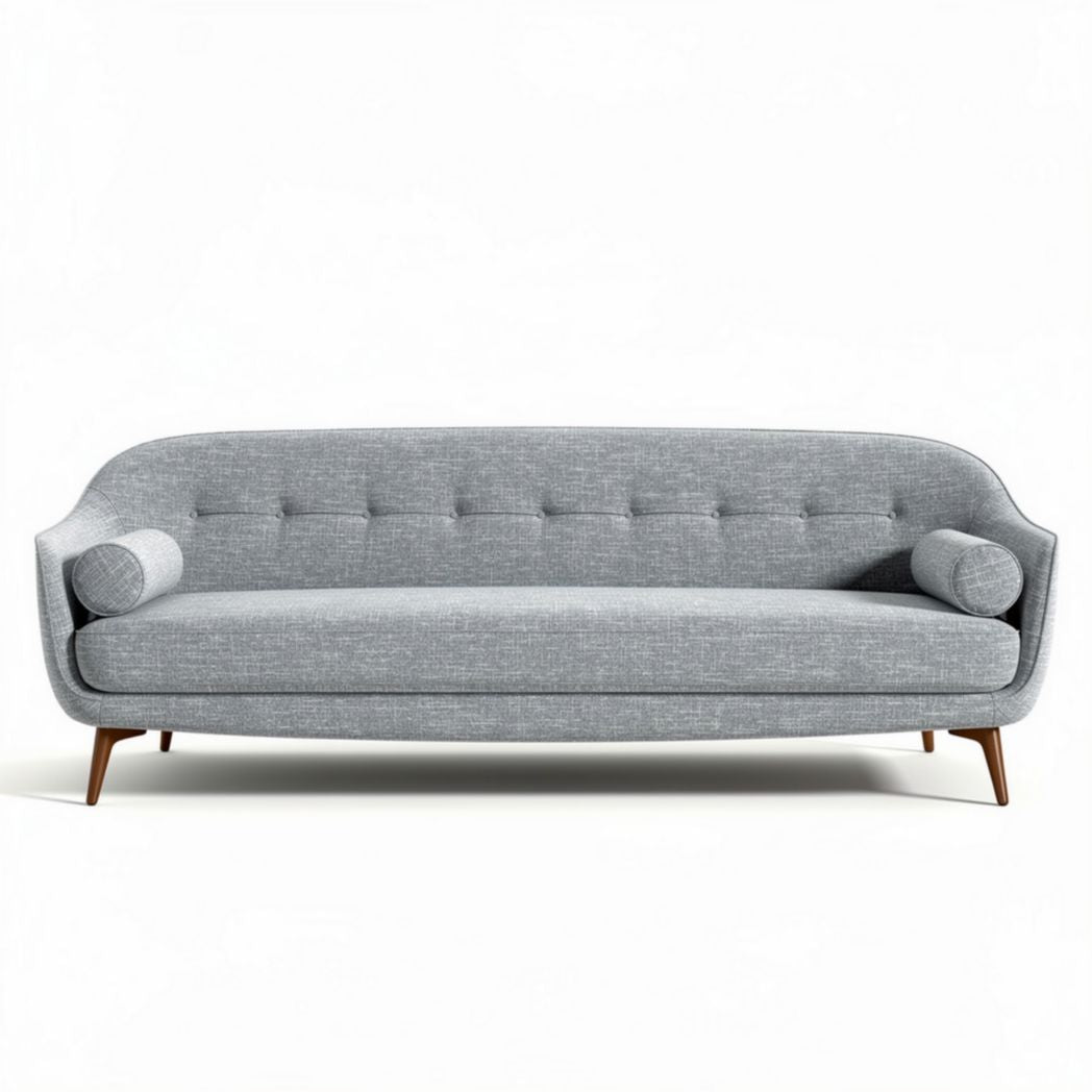 Fabric sofa with rounded arms in light gray dimensions 200 x 90 x 85cm