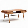Bamboo home office desk with drawers and metal accents 120 x 60 x 75cm