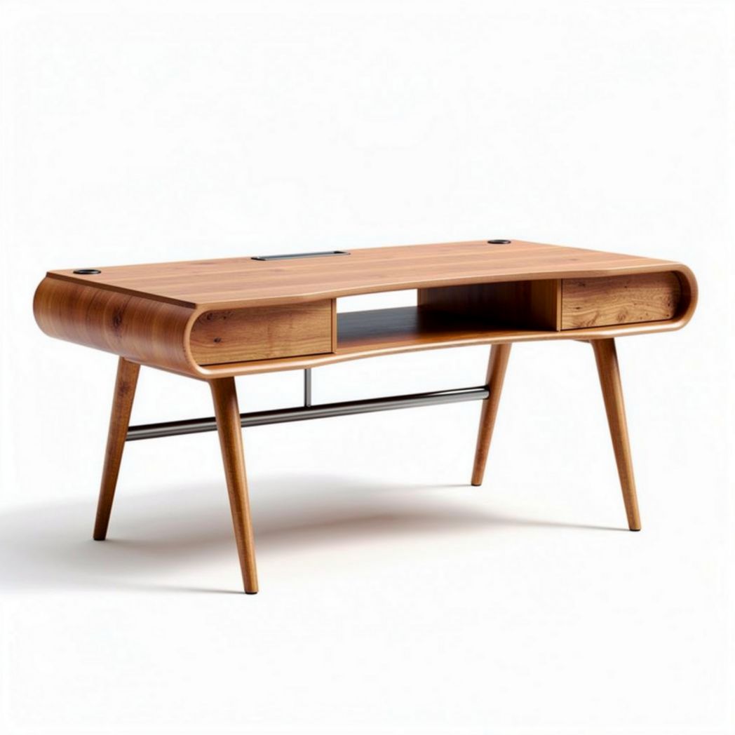 Bamboo home office desk with drawers and metal accents 120 x 60 x 75cm
